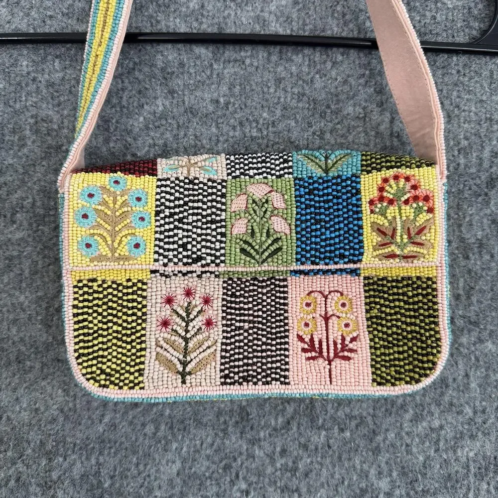 Anthropologie Maeve The Fiona Beaded Bag in Floral Patchwork Boho Cute Spring